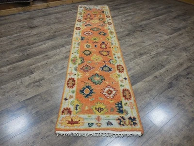 Турецкий ковер Oushak, современный разноцветный небольшой ковер, богемный ковер ручной работы 2,4 x 10 футов - Изображение 1 из 4