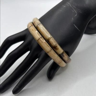 Elegante Brazalete Brazalete Vintage Tostado Crema Set 2 Hueso Camel? Estilo bambú Foto 1 de 4