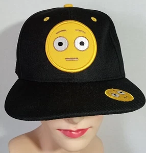 Surprised Face Emoji Black Baseball Cap Hat - Picture 1 of 6