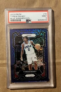 2023 Panini Prizm TYRESE MAXEY FOTL Blue Shimmer 11 /35 Philadelphia 76ers PSA 9 - Picture 1 of 4