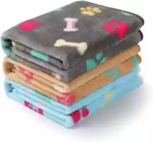 1 Pack 3 Blankets Fluffy Premium Fleece Pet Blanket Flannel Paw Printed Throw fo - Picture 1 of 4