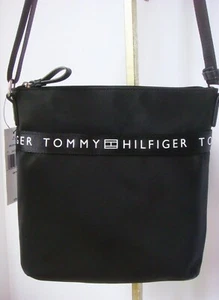NWT ~ TOMMY HILFIGER ~BLACK NYLON CROSSBODY W/GLOSSY CANVAS STRAP ~MRSP: $78 - Picture 1 of 9