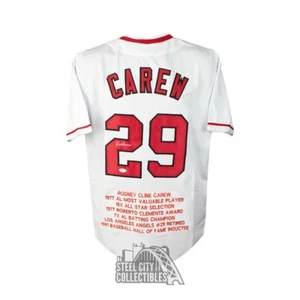 Rod Carew Stats Autographed Los Angeles Custom Baseball Jersey - JSA COA - Picture 1 of 2