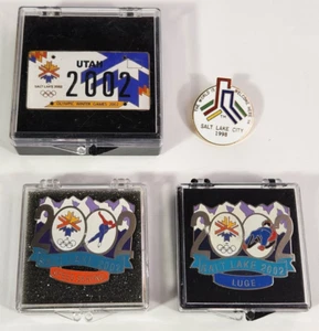 2002 Salt Lake Olympics Pins Speed Skating Luge License Plate set of 4 - Picture 1 of 4