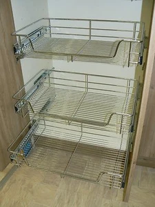 3 X Pull out Wire Basket Chrome Kitchen - Bedroom Drawer Storage (500 or 600mm) - Picture 1 of 2