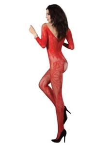 ZITA Bodystocking Catsuit ROT offener Netzanzug bestickt floral - Bild 1 von 2