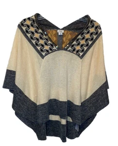 Hoss Intropia Anthropologie Size Small Boho Studded Poncho Sweater Black/Ivory - Picture 1 of 17