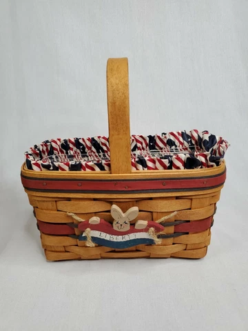 1994 Longaberger Liberty Basket w  Liner, Protector and Tie-On 9 L x 9 H x 5" W Cover