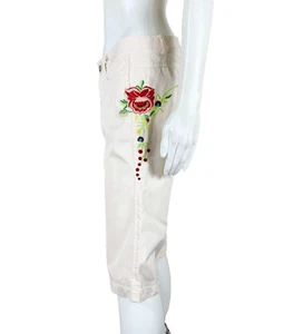 JW LOS ANGELES Johnny Was JWLA Embroidered Shorts Capris Floral LOVE Size 4 NTSF - Picture 1 of 9