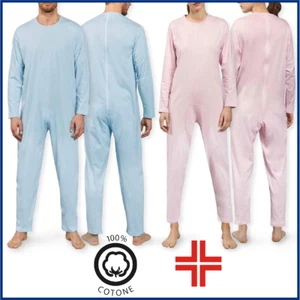 Tutone Sanitario pigiama anziano intero con zip posteriore in puro cotone unisex - Imagen 1 de 2