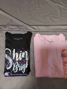 Champion Girl's 2 Pack Polyester & Cotton Graphic Print Active Tees Size 14/16 - Picture 1 of 3