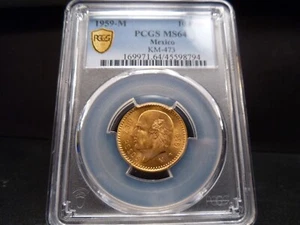 1959-M MS64 KM-473 Mexico 10 Pesos PCGS Certified - Bright/Gold Shield Holder - Picture 1 of 8