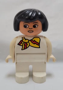 Vintage LEGO DUPLO Flight Attendant with Yellow/Red Scarf and Black Hair #4555 - Picture 1 of 8