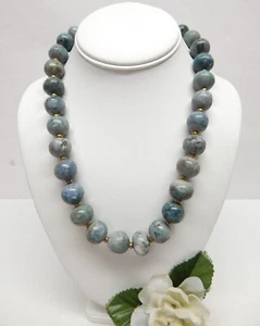BRASS & 16mm BLUE POTTERY BEAD NECKLACE - Picture 1 of 3