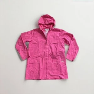 L.L Bean Hood Rain Jacket Pink Zip Front Pockets PVC Drawcord Waterproof Size M - Picture 1 of 8