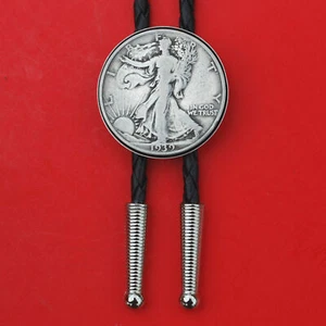 US 1916 ~ 1947 Walking Liberty Half Dollar 90% Silver Coin 36" Cord Bolo Tie NEW - Picture 1 of 57