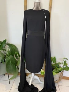 Portia And Scarlett Black Dress Size L 12 Lara Long Sleeve Cape Stretchy NWT - Picture 1 of 8