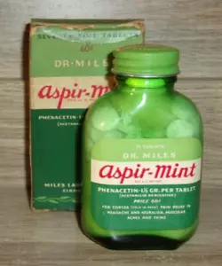 Antique 1920's Dr. Miles Aspir-mint Phenacetin 1.5Gr Per Tablet 75 Tablet Bottle - Picture 1 of 11