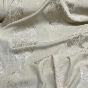 10m Cream LEAF Imprint Curtain Fabric Upholstery Cushion Sofa Throws Blinds 54" - Picture 1 of 6