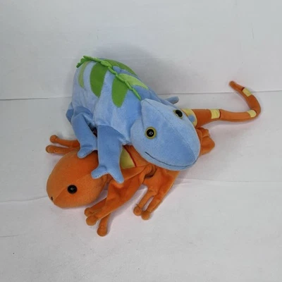 LOT Of 2 Caltoy Blue Orange Plush Pretend Play Iguana Lizard Hand Puppet - Image 1 of 4
