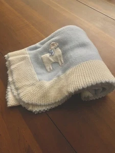 Vintage Acryl Decke hellblau weiß Borte Fleece Schaf Lämmer kleiner Vogel - Bild 1 von 12