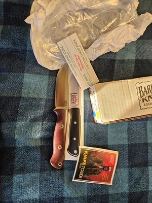 Bark River Bravo 1 Cruwear Burgundy Canvas Micarta Mosiac Pins Fixed Blade Knife - Image 1 of 4