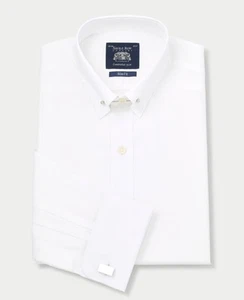 Savile Row Company Men's Slim Fit White Poplin Pin Collar Formal Shirt - Picture 1 of 6