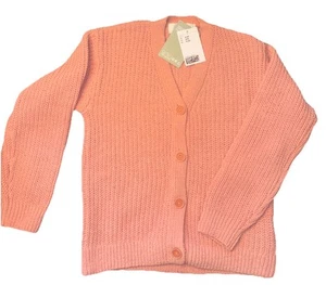 H&M Girls 8/10 Knit Sweater Cardigan Button Front Peach/Pink NWT Cozy Soft - Picture 1 of 8