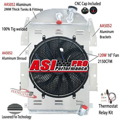 3 Row Radiator+Shroud Fan+Relay For 34-36 Chevy Master Deluxe Standard Truck MT Foto 1 de 4