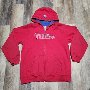 Majestic Philadelphia Phillies Youth 14-16 MLB Full-Zip Hoodie Red Spellout Logo - Picture 1 of 10