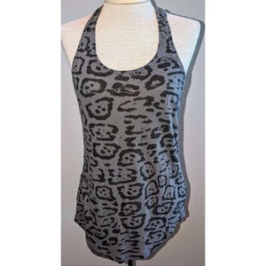 Women's Allsaints Animal Print Linen Blend Racer Back Grey Black Tank Size M - Picture 1 of 4