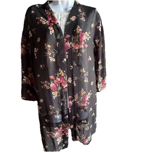 Women Floral Print Lightweight Chiffon Open Kimono jacket 3/4 sleeve - Picture 1 of 12