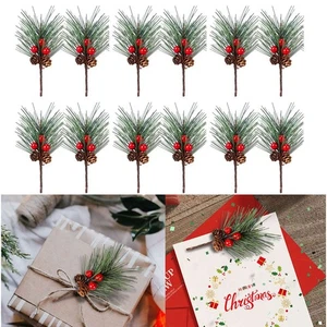 12x Ramo Ornamento Bacche Decorazione Natalizia Scegli Agrifoglio Fiore Natale Pino Artificiale - Foto 1 di 10