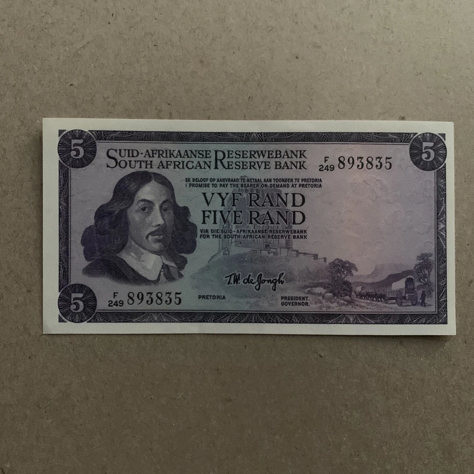 SOUTH AFRICA 5 Rand 1967 de Jongh, Afrikaans Springbok, Orig Banknote Currency - Image 1 of 3