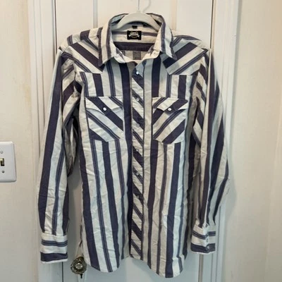 Camisa Lee Retro Rayas LS Western Pearl Snap, L, Blanca/Púrpura Foto 1 de 4