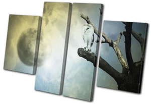 Owl Moon Space Surrealism Fantasy MULTI CANVAS WALL ART Picture Print - Picture 1 of 1