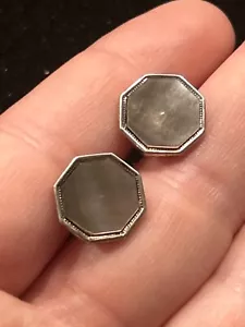 STERLING SILVER DESTINO SIGNED MOTHER OF PEARL MENS CUFF LINKS - Picture 1 of 12