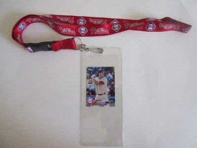 PHILADELPHIA PHILLIES RED LANYARD WITH TICKET HOLDER & COLLECTABLE PLAYER CARD - Image 1 of 3