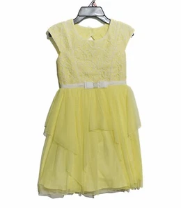 Jona Michelle Girls Yellow Floral Layered Formal A-Line Dress Cap Sleeve 8 NWT - Picture 1 of 5