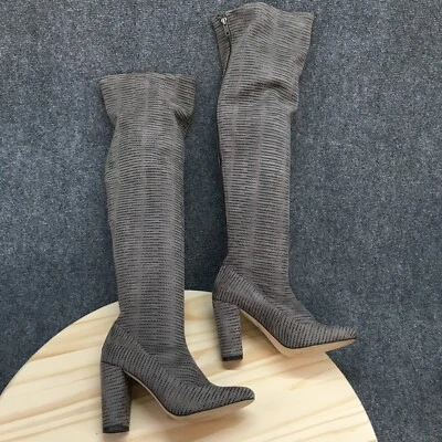 Nicole Miller Botas Mujer 8 M Ricci Sobre la Rodilla Espalda Cremallera Tacón Botas Gris Foto 1 de 4