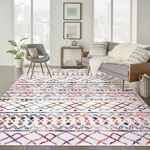 🔥NEW Multi-Color Boho Living Room Rug 8x10, Moroccan Washable Area Rug Non Slip - Picture 1 of 7