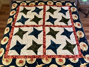 Handmade Patchwork Quilt Throw 54” x 54” Pinwheels and Asian Cranes NEW - Picture 1 of 7
