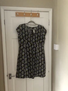 Mistral Linen Short Sleeved Navy Patterned Dress Size 14 - Picture 1 of 4