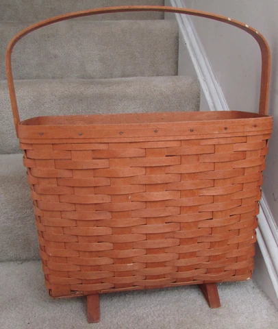 Longaberger Vintage 1993 Footed Magazine Basket with Wooden Feet Cover