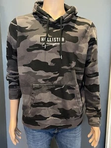 MENS HOLLISTER SIZE M BLACK/GRAY CAMO HOODIE W FRONT KANGAROO POCKET EUC - Picture 1 of 5