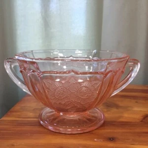 Anchor Hocking Mayfair Open Rose Pink Depression Glass Footed open Sugar vtg - Picture 1 of 7