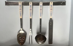 Ecko Dutch Tulip Blue Kitchen Utensil Set Vintage with wall rack hanger MCM - Picture 1 of 8