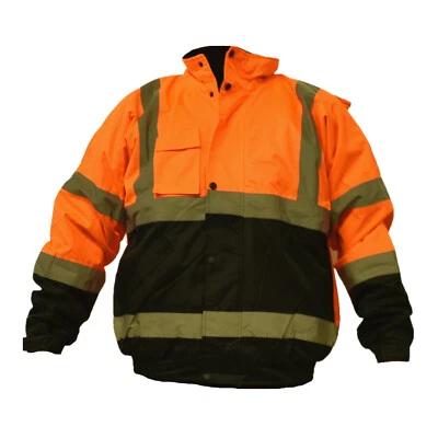 Hi Vis Waterproof Class 3 Insulated Reflective Bomber Jacket Fleece Lining Coat - Image 1 of 4