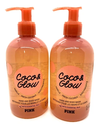 2 New Victoria's Secret Pink COCO & GLOW Hand and Body Wash 12 Oz Ea Pump Bottle - Image 1 of 4
