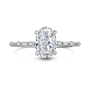 Sterling Silver 925 CZ Oval Cut Hidden Halo Engagement Wedding Ring Size 4-10 - Picture 1 of 7